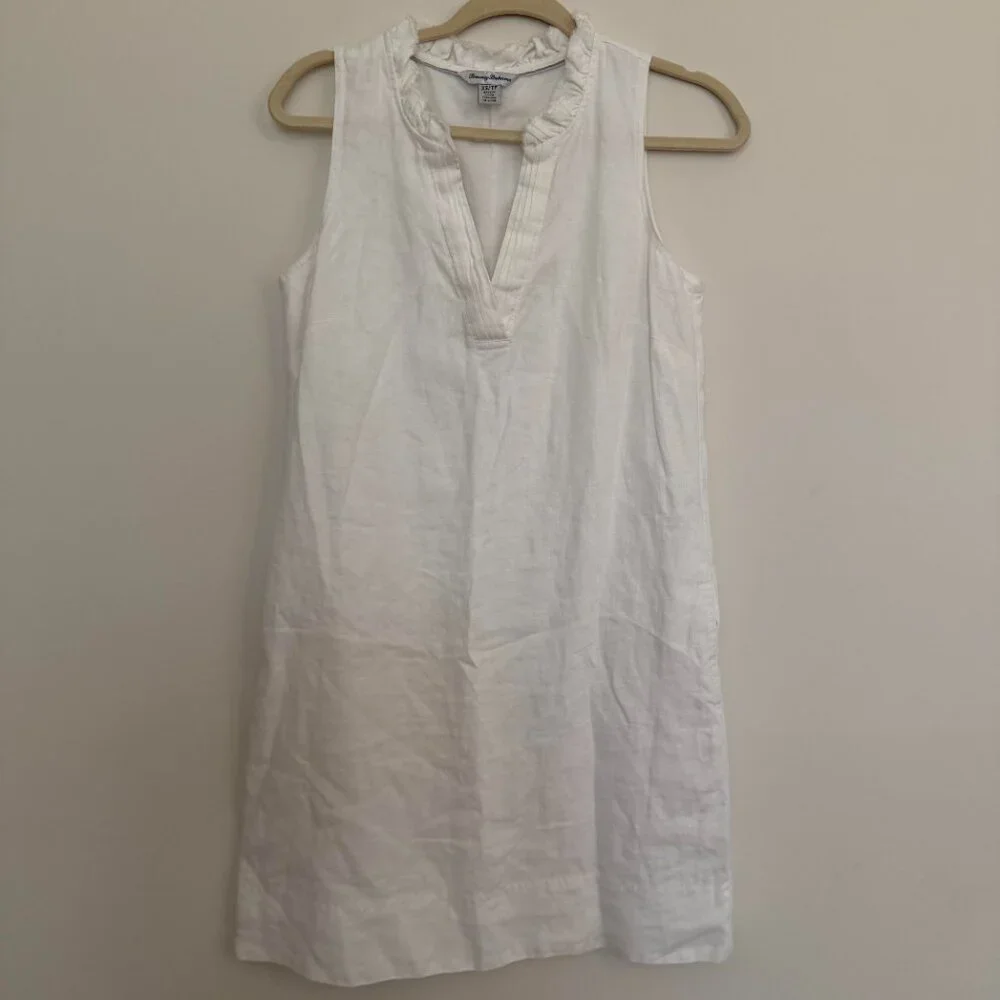 Tommy Bahama Two Palms Double Ruffle Dress 100% Linen Beachy Coastal White - XS - Picture 2 of 8